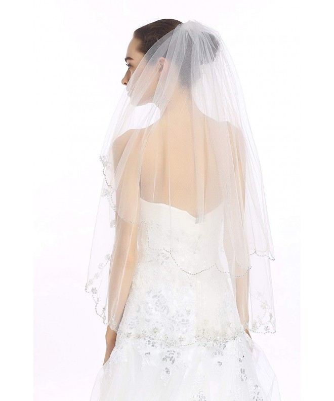 Two Tier Fashionable Wedding Veils Ivory Heavy Beaded Veil 244 - Ivory ...