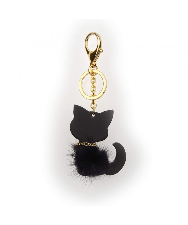 Cute Black Cat Leather Tassel Keychain Handbag Purse Charm Key Ring ...