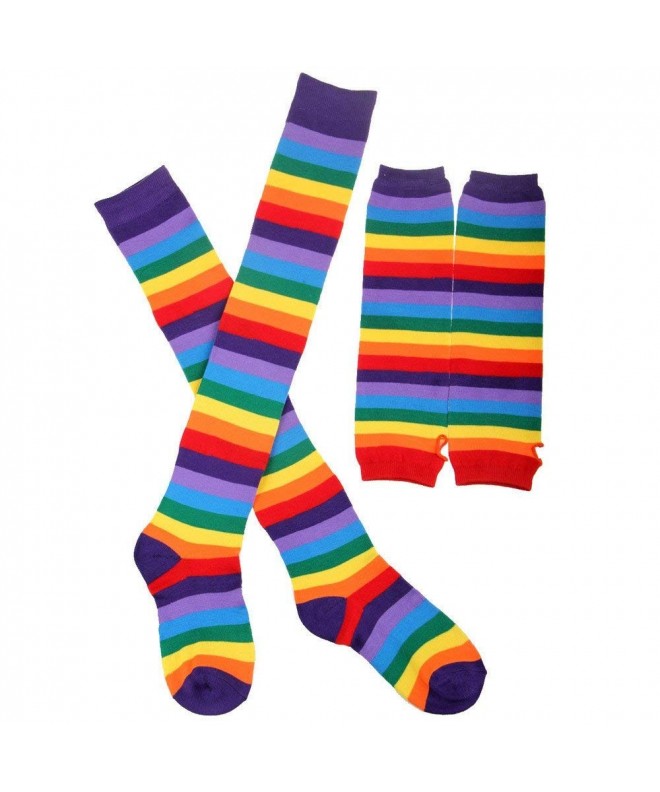 One Pair Womens Fashion Cosplay Colorful Striped Rainbow Knitted Thigh ...